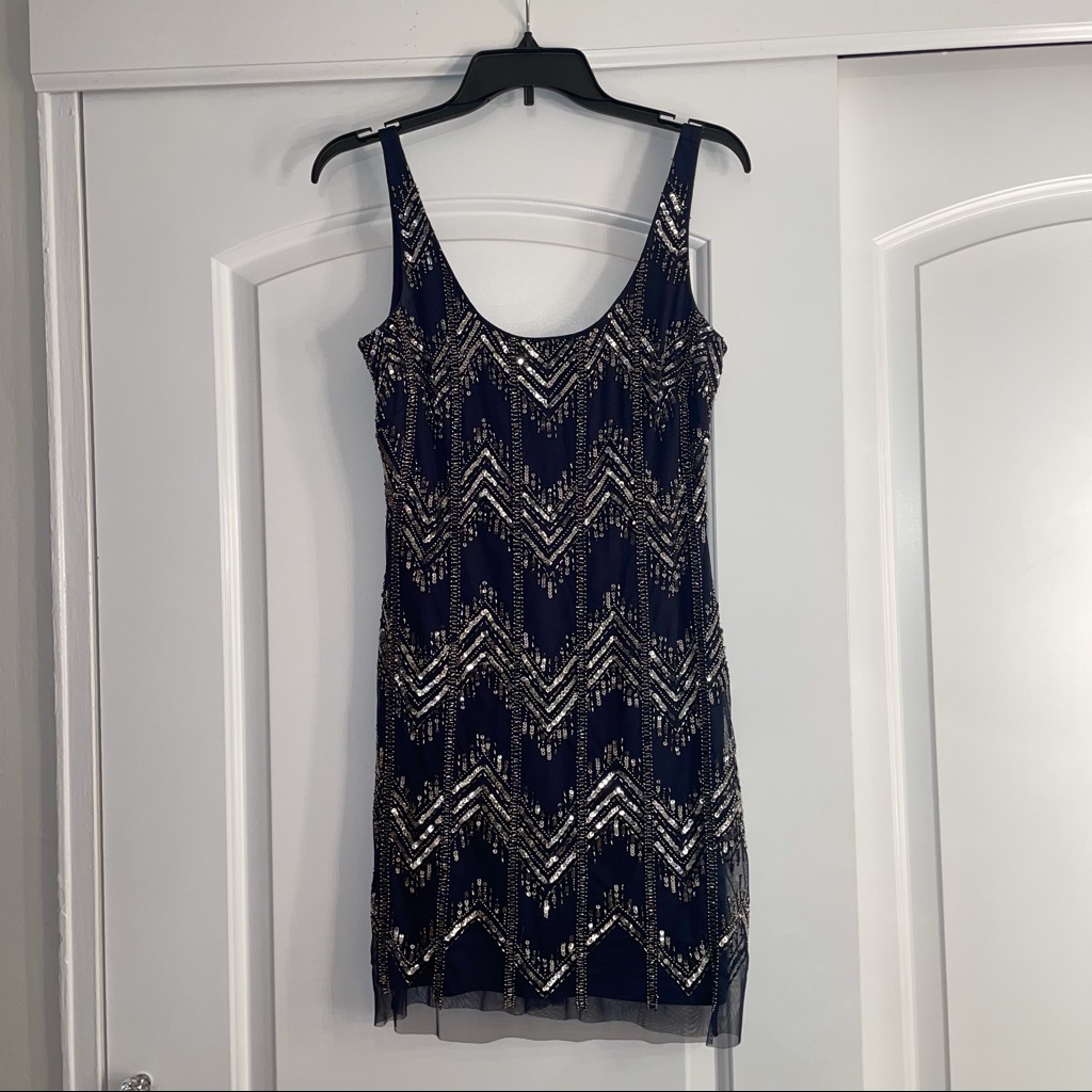 Adrianna Papell Navy Blue Sequined Dress